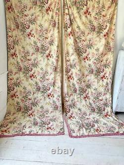 103x55 2 TWO 1930's SET Antique French printed drapes Paul Dumas timeworn aged