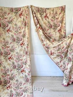 103x55 2 TWO 1930's SET Antique French printed drapes Paul Dumas timeworn aged