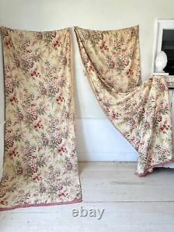 103x55 2 TWO 1930's SET Antique French printed drapes Paul Dumas timeworn aged