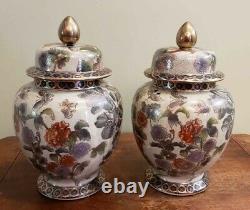 12 Ginger Jar Pair Set of Two With Butterfly and Flower Pattern Vintage Chinese
