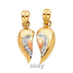 14k Two Tone Gold Cubic Zirconia Heart 2 Piece Pendant Set For Chain