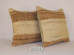 16'' X 16'' Handmade Wool Pair Moroccan Kilim Pillow Cover Set of Two Cushions