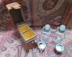 1920s Art Deco Gentleman's Leather Travelling Set With Two Glass Cologne Bottles