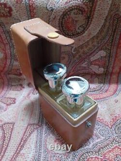 1920s Art Deco Gentleman's Leather Travelling Set With Two Glass Cologne Bottles