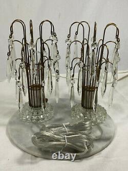 1950s Waterford Style Art Deco Table Lamps With Crystal Prisms Set of Two