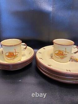 1960's Monterrey Enamel Ware Dinner Set, 7 Plates 7 Bowels And Two Cups