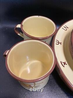 1960's Monterrey Enamel Ware Dinner Set, 7 Plates 7 Bowels And Two Cups