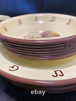 1960's Monterrey Enamel Ware Dinner Set, 7 Plates 7 Bowels And Two Cups