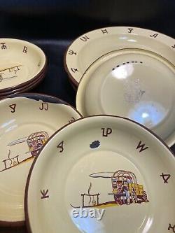 1960's Monterrey Enamel Ware Dinner Set, 7 Plates 7 Bowels And Two Cups