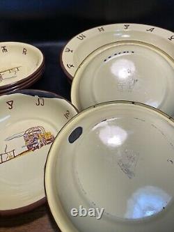 1960's Monterrey Enamel Ware Dinner Set, 7 Plates 7 Bowels And Two Cups