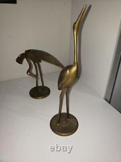 1960s Set of Two Hollywood Regency Asian Style Brass Crane Birds Heron