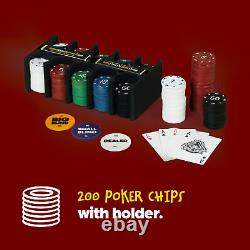 200 Poker Game Texas Hold'em Set Gaming Mat Chips 2 Decks Playing Card With Box