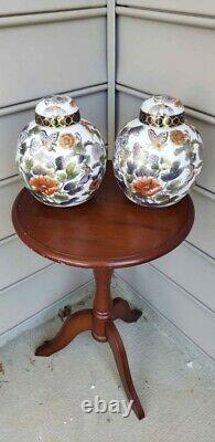 3 Piece Set Vase & Two Ginger Jars Handpainted Chinese with flowers, butterflies