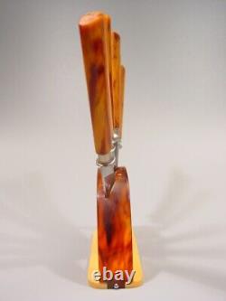 ART DECO amber marbled BAKELITE two tone Fruit Knives Set flatware 1920s catalin