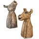 Adorable Clay Singing Dog Figurine Set Two Sitting Collectible Pet Puppy