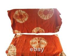 African Bogolan Textile Mud Cloth Orange & White 40 by 60 Set of two