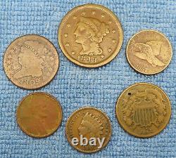 American Copper 6 Coin Type Set Collection Half Large Eagle Two Indian VDB Cents