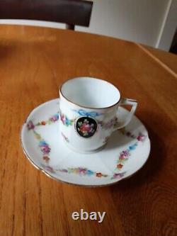 Antique 1893 1916 Dresden Floral Garland Demitasse Cup Set