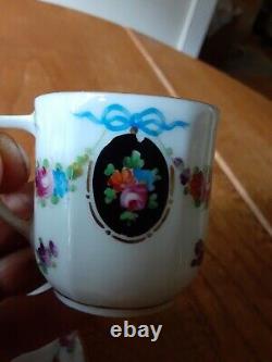 Antique 1893 1916 Dresden Floral Garland Demitasse Cup Set