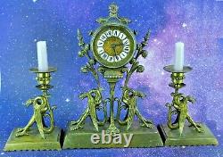 Antique Brevete Mantle Set, Clock and two Candelabras Clock 12 (BI#MK/200815)