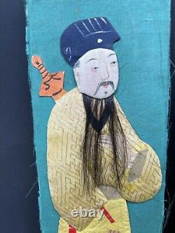Antique Chinese Silk Panels Imortals Set of Two Paper Dolls