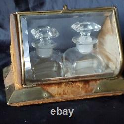 Antique French Perfume Casket Set With Two Crystal Bottles Circa 1850