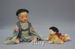 Antique Japanese ichimatsu doll A set of two baby dolls Japanese doll y