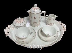 Antique Nymphenburg Coffee for two & Tray German Rust red Pearl patten