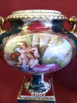 Antique Old Vintage Porcelain Pair of Two 2 Urns Vases Set Royal Old Vienna