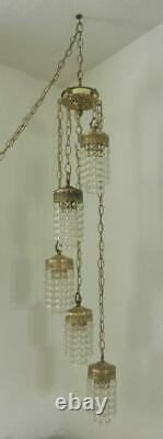 Antique Rare Set of two Hollywood Hanging Crystal Lamps, Five lights on each
