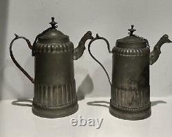 Antique Set Of Two (2) Teapot Pewter I. T. Scheroder Stamped in Interior RARE