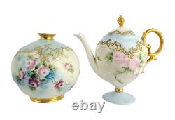 Antique Set of Two Chocolate Pot & Bud Vase R. E. H. Raised Gold Flowers Germany