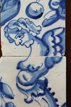 Antique Set of Two Portuguese Tiles depicting an Angel with Breasts 18th Century