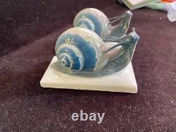 Antique Snail Figurine SET OF TWO! Art Deco Rosenthal A. Caasmann Porcelain 1940