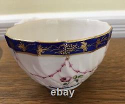 Antique c. 1778 Crown Derby Tea Bowl & Saucer Handpainted Floral with Cobalt Trim