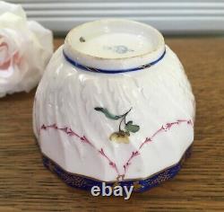 Antique c. 1778 Crown Derby Tea Bowl & Saucer Handpainted Floral with Cobalt Trim