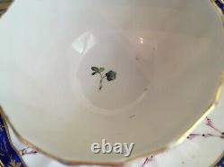 Antique c. 1778 Crown Derby Tea Bowl & Saucer Handpainted Floral with Cobalt Trim