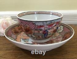 Antique c. 1795 Porcelain Tea Bowl & Saucer New Hall Boy in the Window Pat. 425