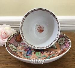 Antique c. 1795 Porcelain Tea Bowl & Saucer New Hall Boy in the Window Pat. 425