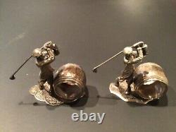 Antique silver figural napkin rings Golfers set of two