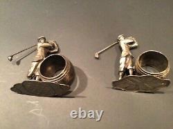 Antique silver figural napkin rings Golfers set of two
