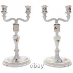 Beautiful Vintage Set Of Two Porcelain Candlesticks Gilding Handpainted hungary