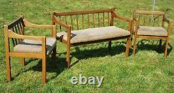 Beech Two Seat Bench Sofa + 2 X Armchair Set Collect Le8 MCM Collect Leics. Le8