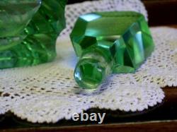 Bohemian Vintage Crystal Glass Set Two Green Perfume Bottles Czechoslovakia