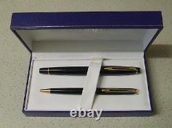 Boxed Glossy Black WATERMAN Fountain Pen Fine two-tone Nib and Ballpoint Set