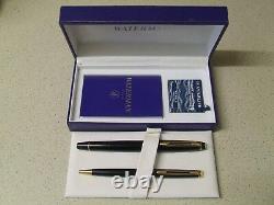 Boxed Glossy Black WATERMAN Fountain Pen Fine two-tone Nib and Ballpoint Set