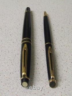 Boxed Glossy Black WATERMAN Fountain Pen Fine two-tone Nib and Ballpoint Set