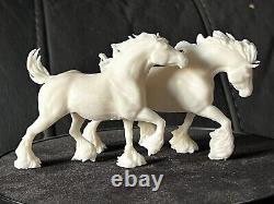 Breyer resin Model Horse Shire Horse Pair Pull Mares Set Of Two- White Resin SM