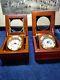 Captains Clock Quartz Movement Solid Mahogany Box With Brass Accent. Set Of Two