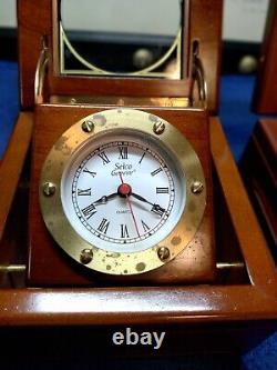 Captains Clock Quartz Movement Solid Mahogany Box with Brass Accent. Set of two